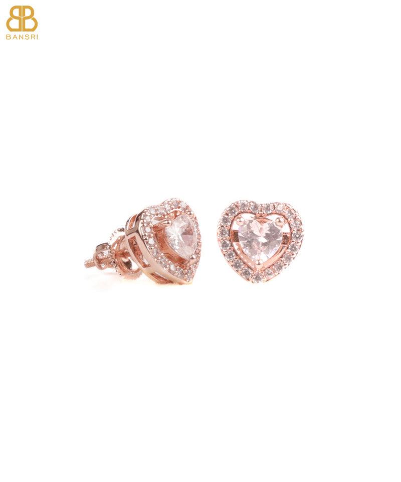 Heart Double Solitaire Flexi Bangle Bracelet & Stud Earrings Set