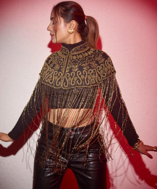 Bohemian Hand Beaded Cape with Shimmer Tassels