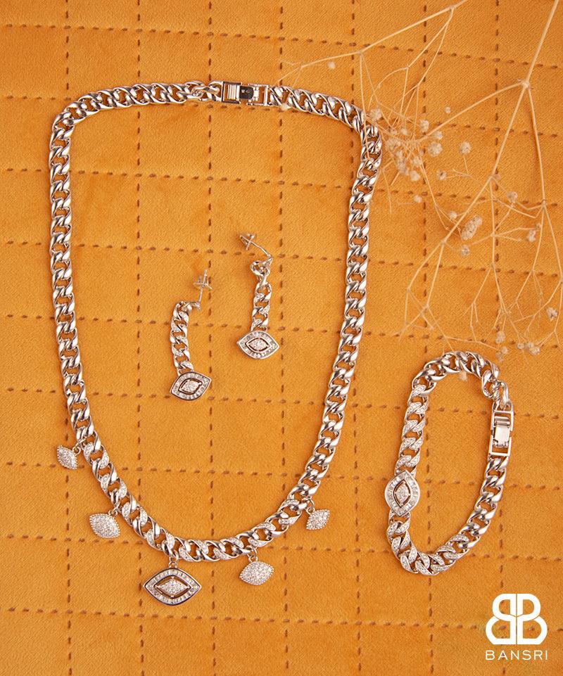 Cuban Link Evil Eye Necklace, Bracelet & Earring Set