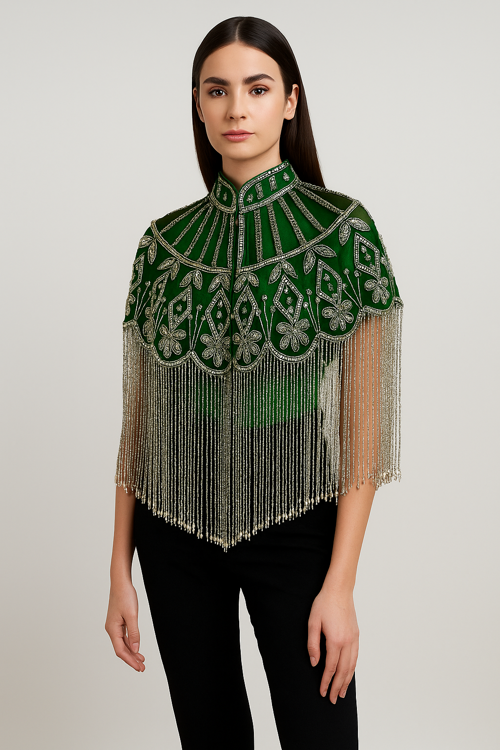 Silver Angelica Jeweled Crystal Cape