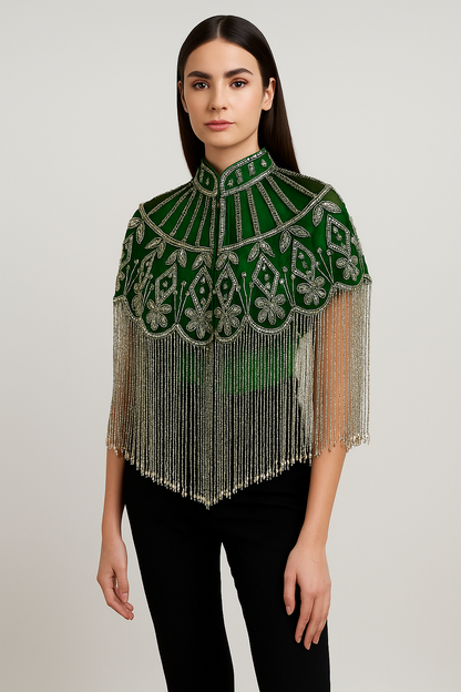 Silver Angelica Jeweled Crystal Cape