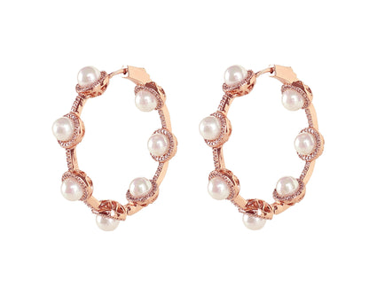 Pearl Hoop Earrings with Special Lock Clasp