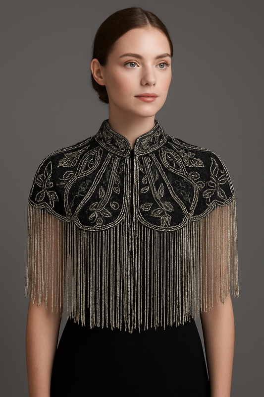 Anastelle Bejeweled Tassel Cape