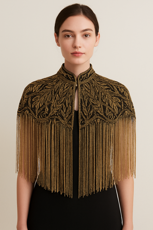 La Brea Bejeweled Tassel Cape