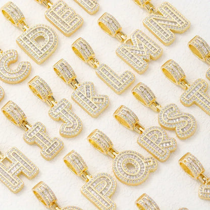 Initial Baguette 3D Letter Charm & Evil Eye Detachable Pendant Chain Necklace