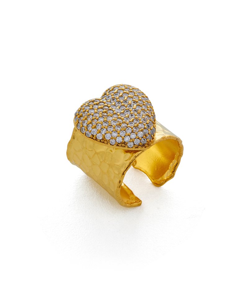 Hammered Finish Studded Heart Ring