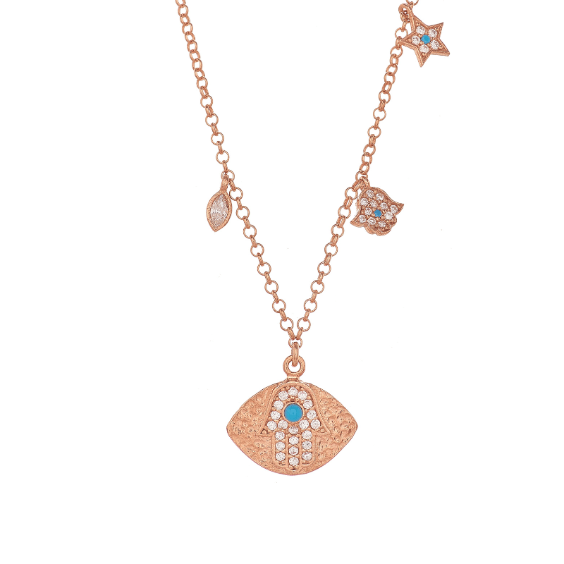 Hamsa Necklace with Mini Charms