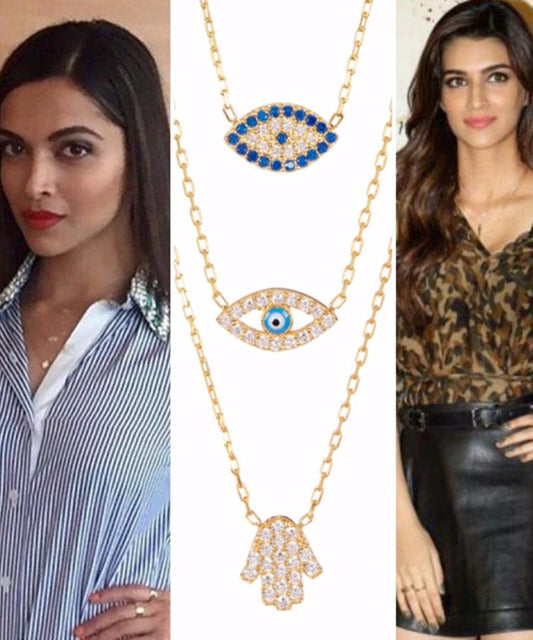 Layered Evil Eye Hamsa Necklace with Swarovski Crystals - Bansri Mehta Design