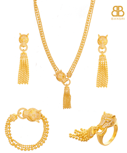 Gold Panther Beaded Necklace, Earring, Bracelet & Ring Set