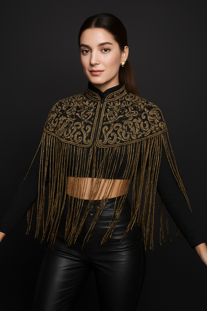 Bohemian Hand Beaded Cape with Shimmer Tassels