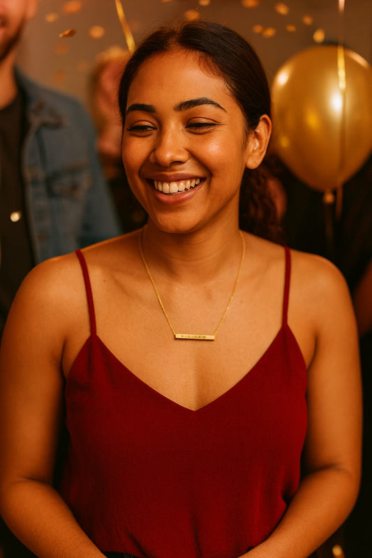 22k Gold-Plated Engraved Birthmonth Bar Necklace