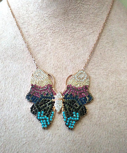 Multi Color Shaded Butterfly Necklace with Swarovski Crystals