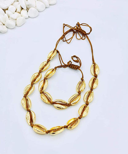 Gold Cowrie Shell Necklace & Bracelet/Anklet Set