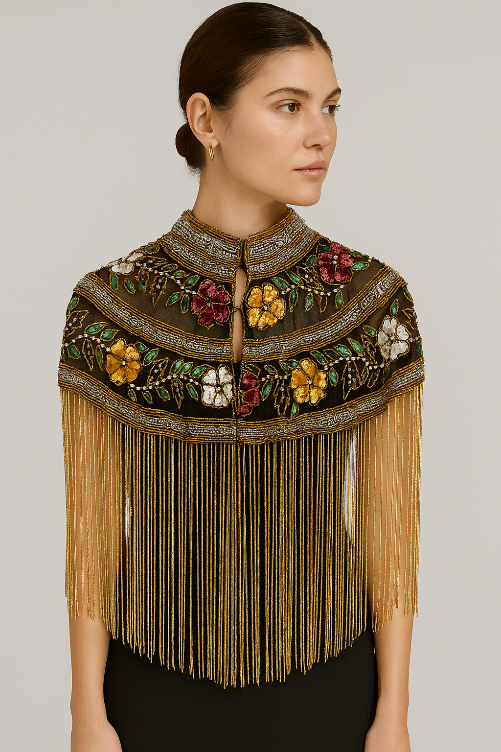 Garden of Eden Floral Bejeweled Tassel Cape