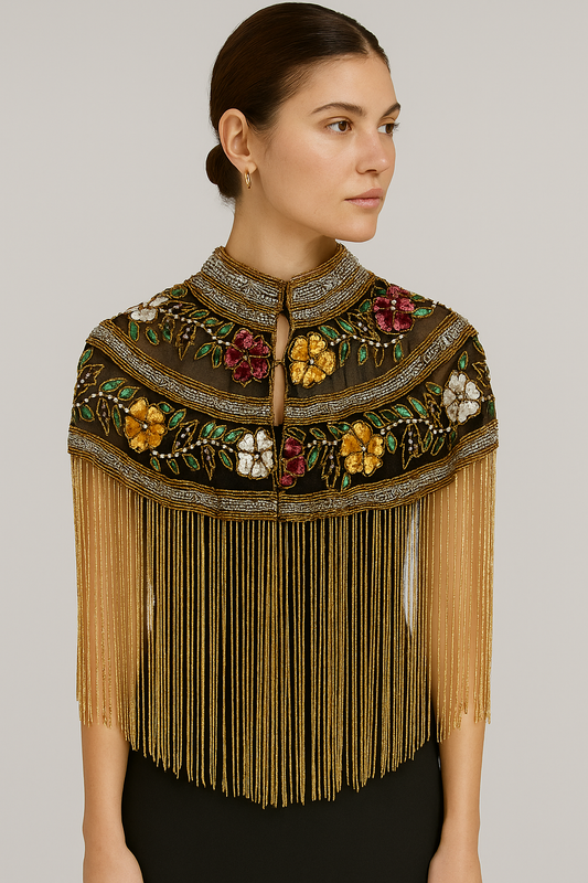 Garden of Eden Floral Bejeweled Tassel Cape