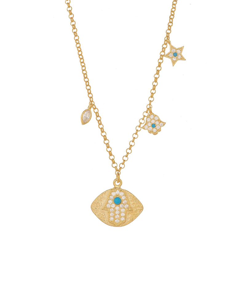 Hamsa Necklace with Mini Charms