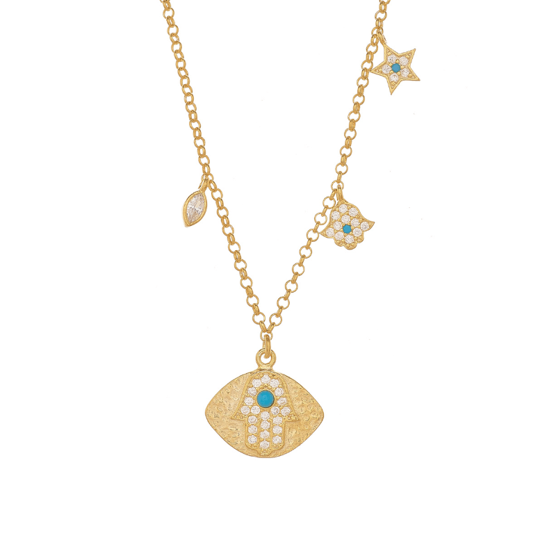 Hamsa Necklace with Mini Charms