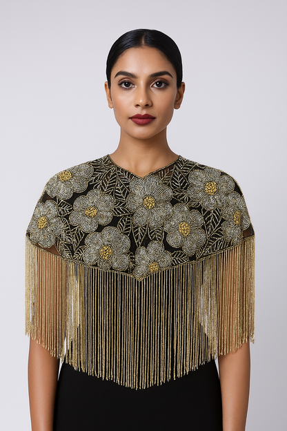 Regina Gold & Black Floral Cape