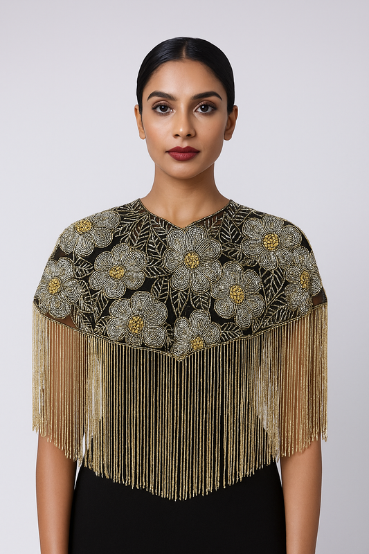 Regina Gold & Black Floral Cape