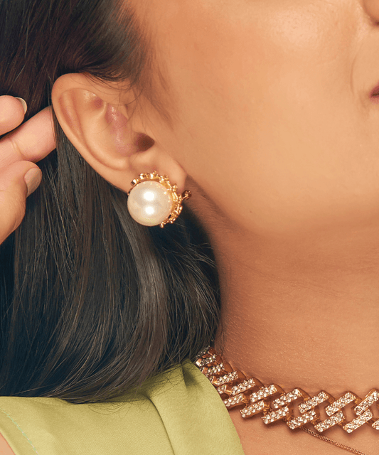 Grecian Goddess Pearl Ball Stud Earrings - Bansri Mehta Design