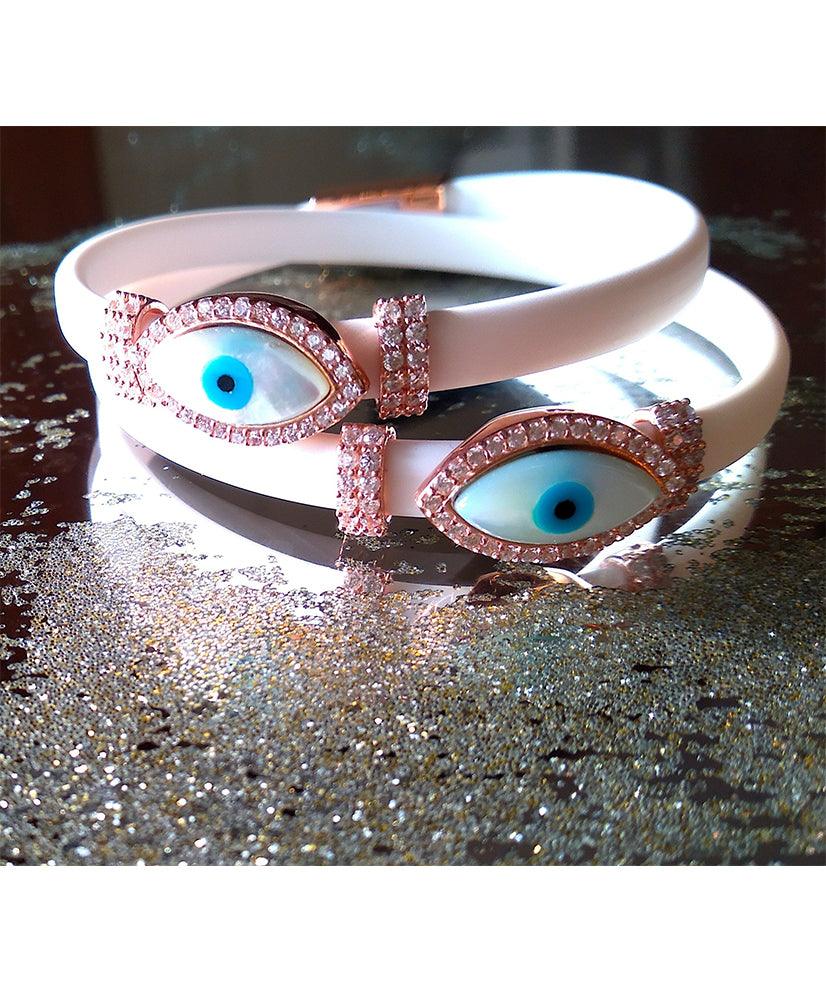 Double Evil Eye Adjustable Wrap Bracelet-Necklace Choker with Swarovski Crystals