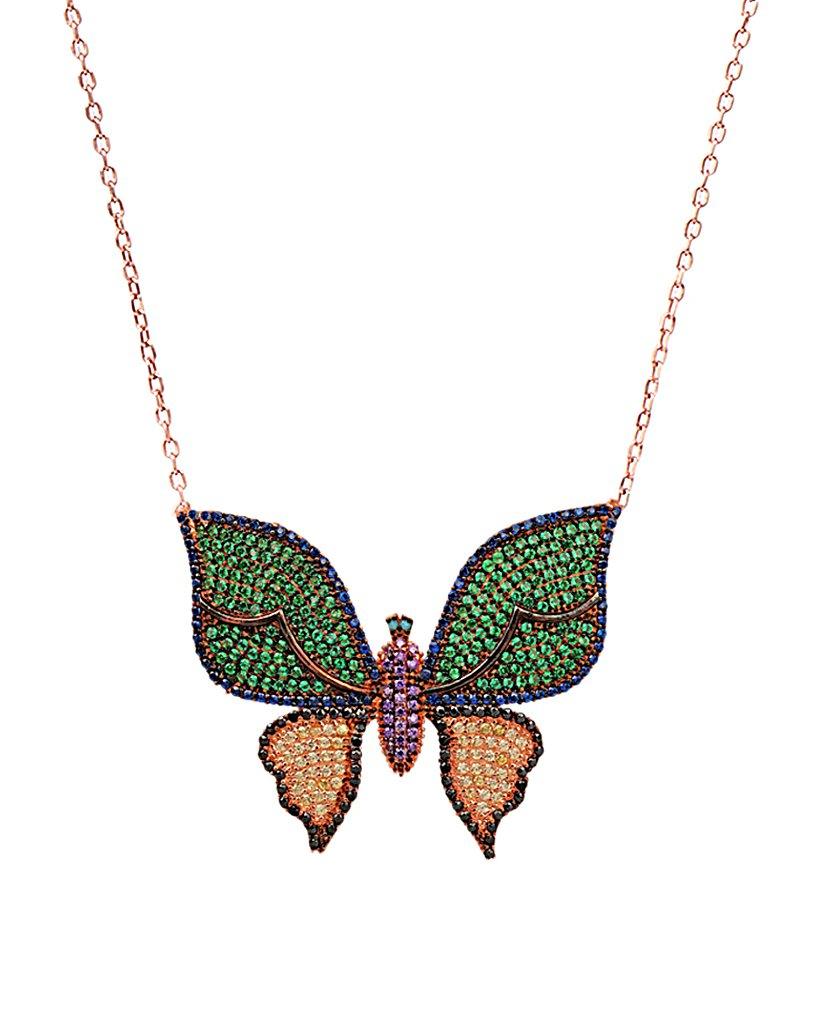 Green and Gold Butterfly Necklace with Swarovski Crystals