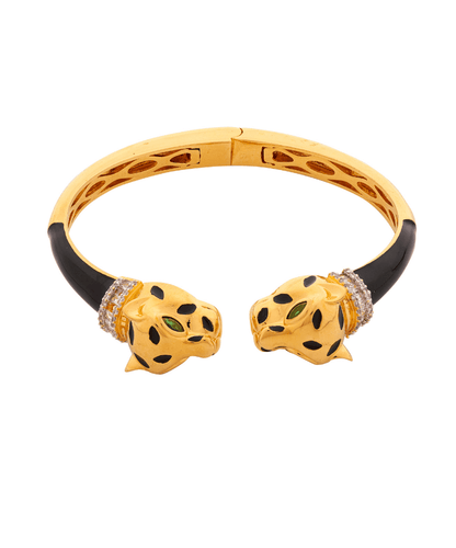 Gold Deux Panthera Headed Necklace, Bracelet Cuff, Earring & Ring