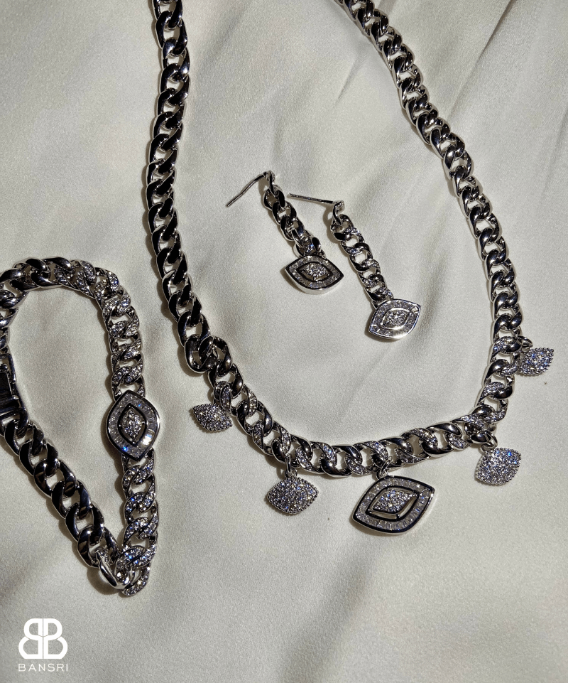 Cuban Link Evil Eye Necklace, Bracelet & Earring Set