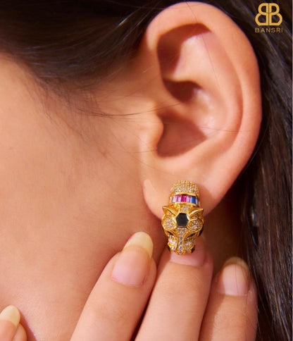 Multi Stone Encrusted Panther Stud Earring - Bansri Mehta Design