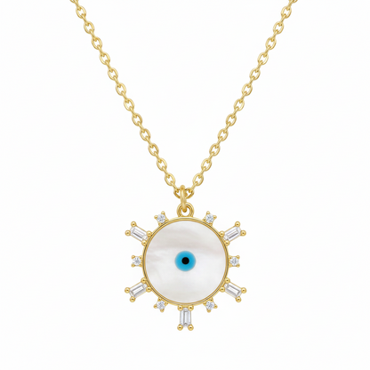 Initial Baguette 3D Letter Charm & Evil Eye Detachable Pendant Chain Necklace