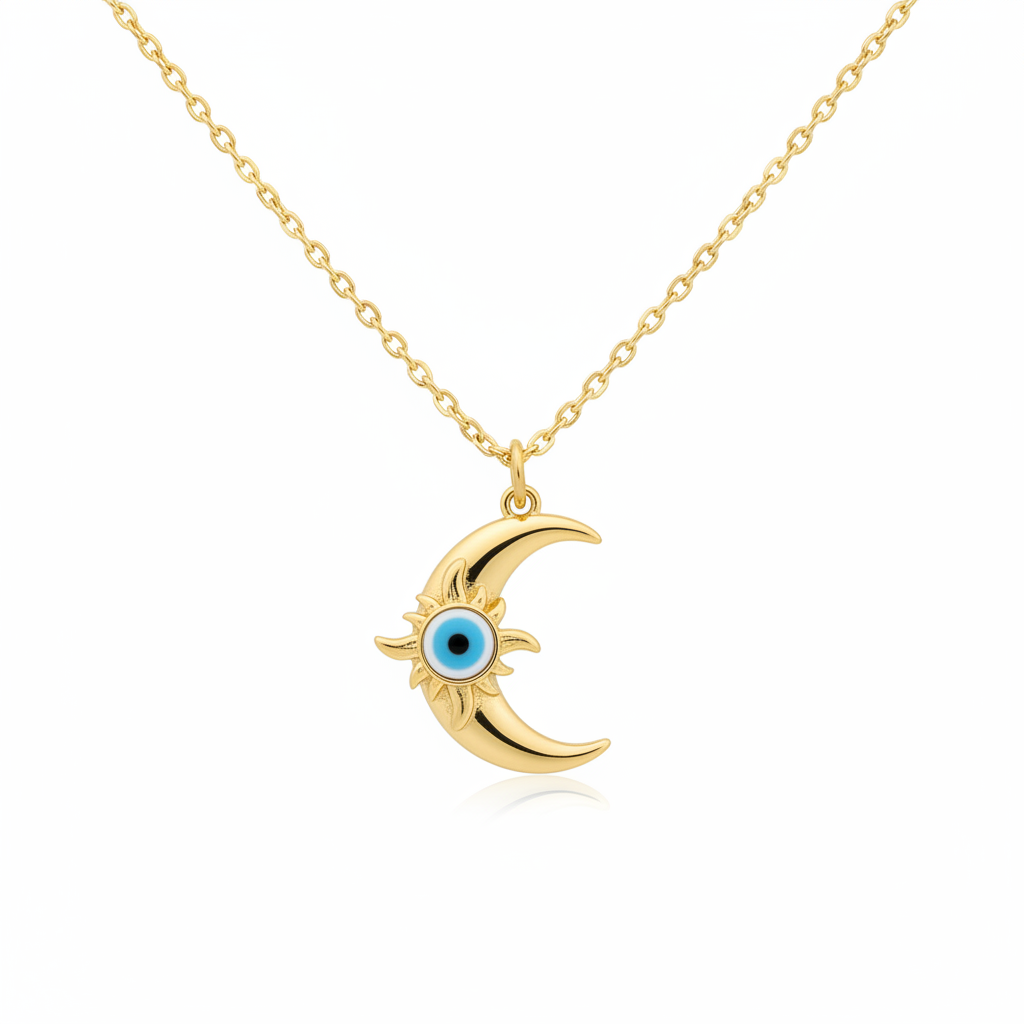 Initial Baguette 3D Letter Charm & Evil Eye Detachable Pendant Chain Necklace