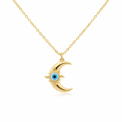 Initial Baguette 3D Letter Charm & Evil Eye Detachable Pendant Chain Necklace
