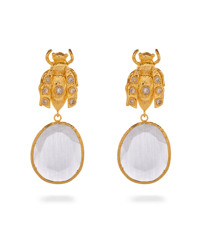 Scarab Bee Drop Earrings - Bansri Mehta Design