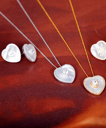 Mother of Pearl Heart Solitaire Necklace & Earring Set