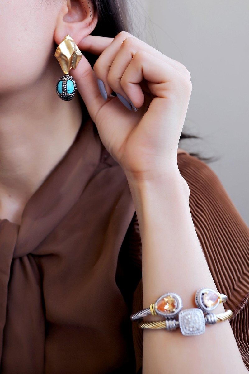 Aisha Encrusted Turquoise Drop Earrings