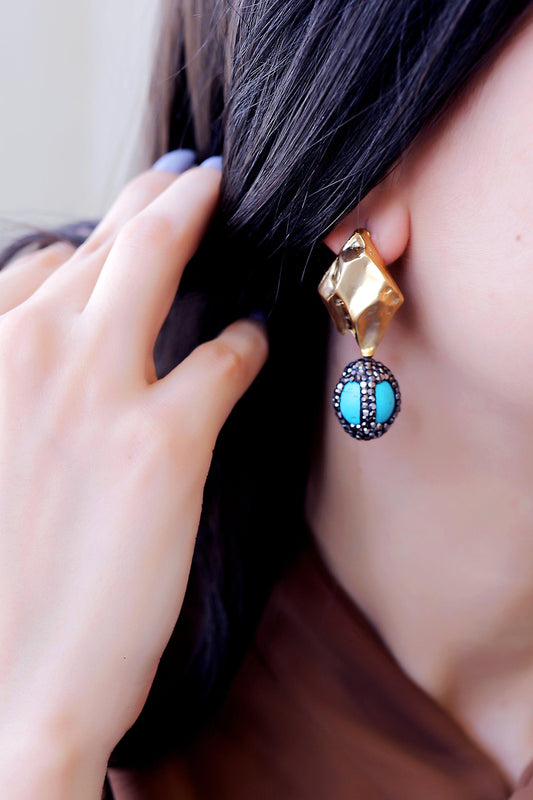 Sarah Encrusted Turquoise Drop Earrings - Bansri Mehta Design