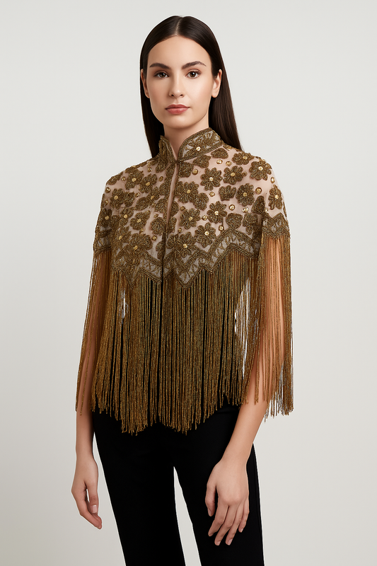 Floria Bejeweled Tassel Cape