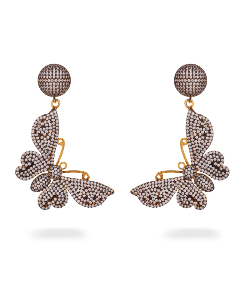 Crystal Studded Butterfly Drop Earrings - Bansri Mehta Design