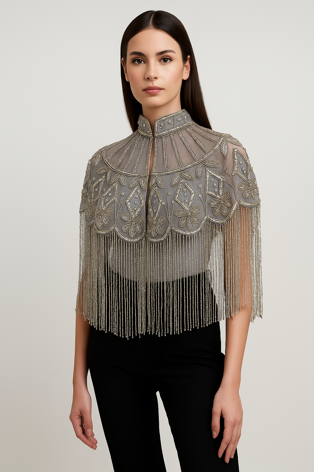 Silver Angelica Jeweled Crystal Cape