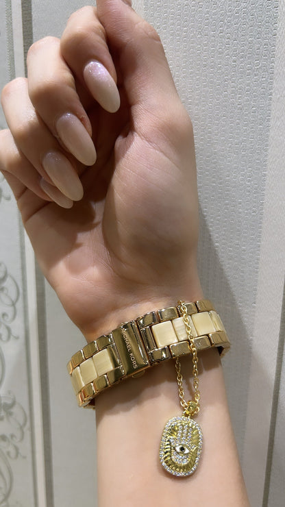 Initial Baguette 3D Letter Charm & Evil Eye Detachable Pendant Chain Necklace