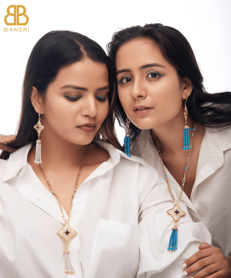 Flyer de lys Necklace & Earring Tassel Set - Bansri Mehta Design