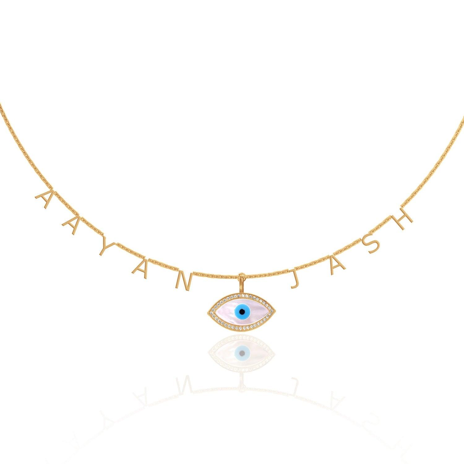 Personalized Name Evil Eye Necklace - Bansri Mehta Design