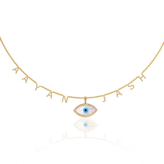 Personalized Name Evil Eye Necklace - Bansri Mehta Design