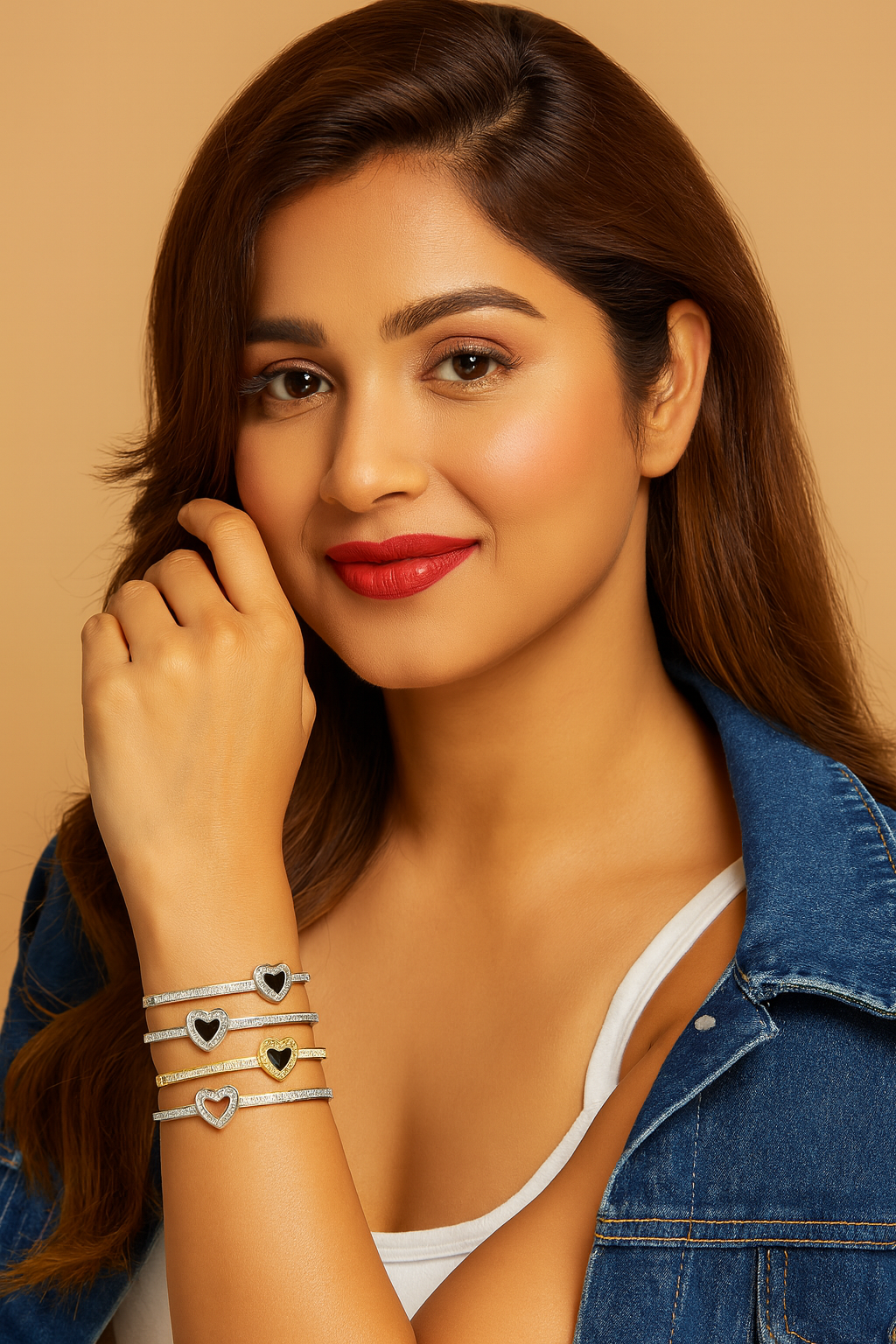 Adjustable Crystal Studded Heart Bracelet