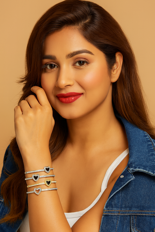 Adjustable Crystal Studded Heart Bracelet