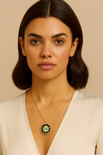 Black Sunburst Evil Eye Necklace