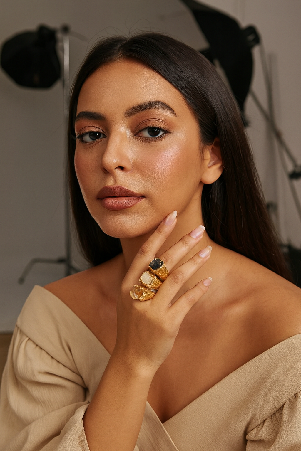 Burj Medusa Crystal Goddess Cocktail Ring