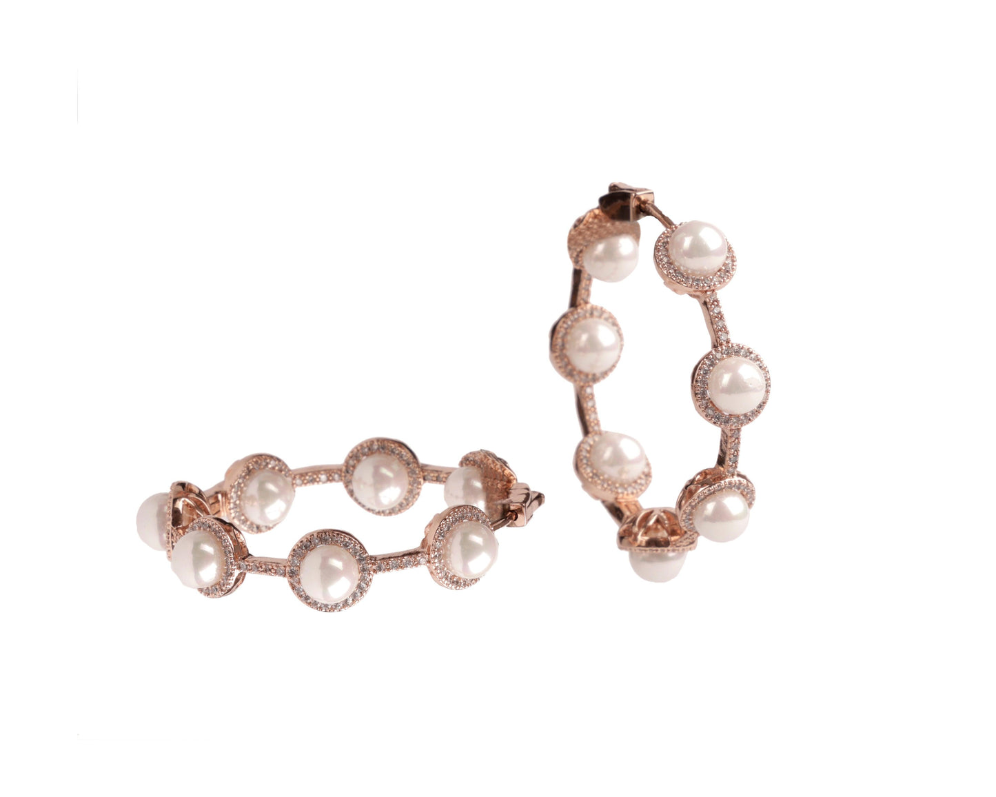 Pearl Hoop Earrings with Special Lock Clasp