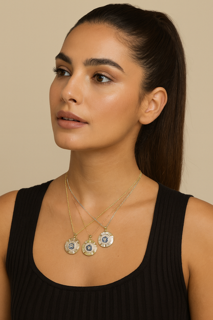 CZ Encrusted Medallion Evil Eye Necklace
