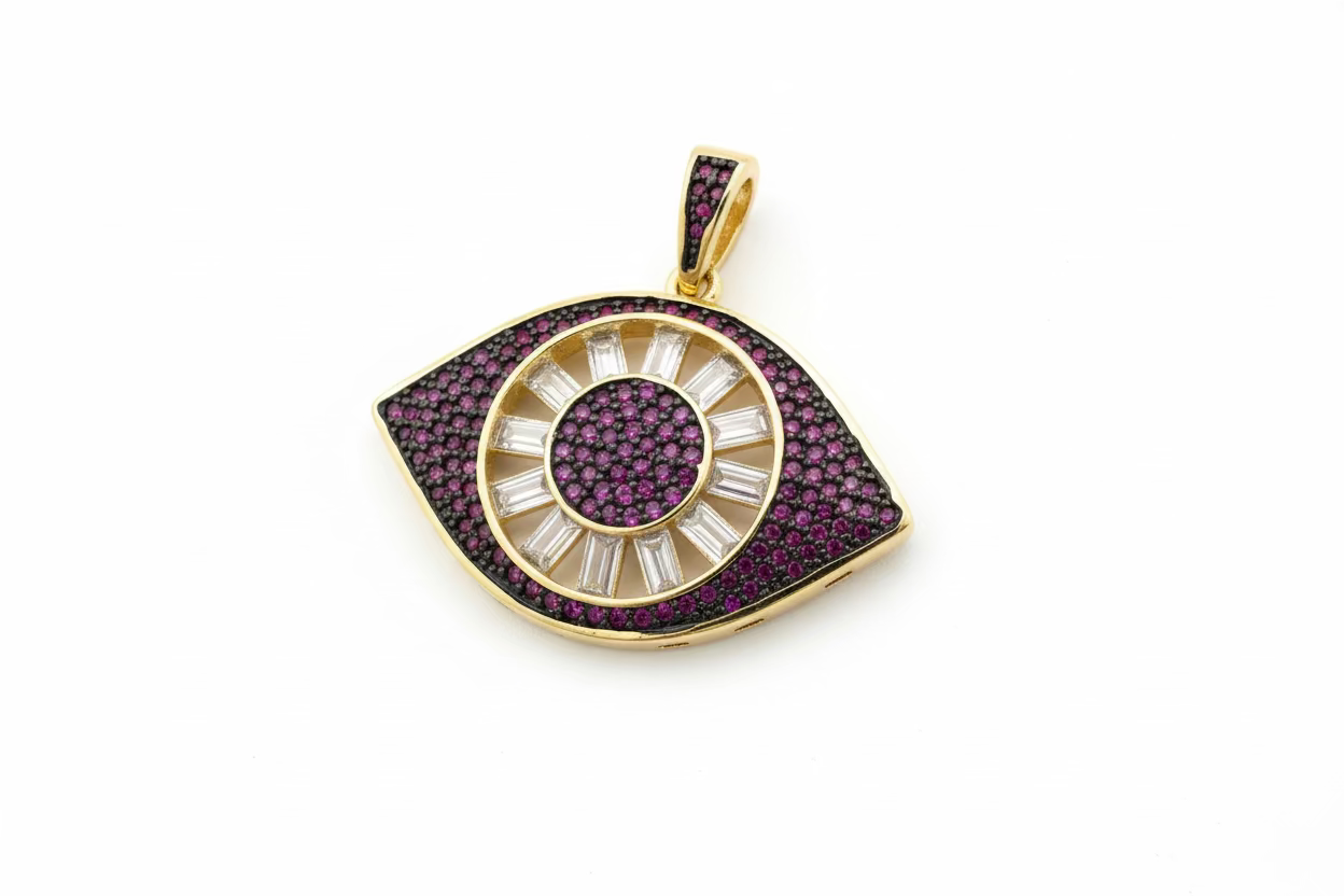 Initial Baguette 3D Letter Charm & Evil Eye Detachable Pendant Chain Necklace